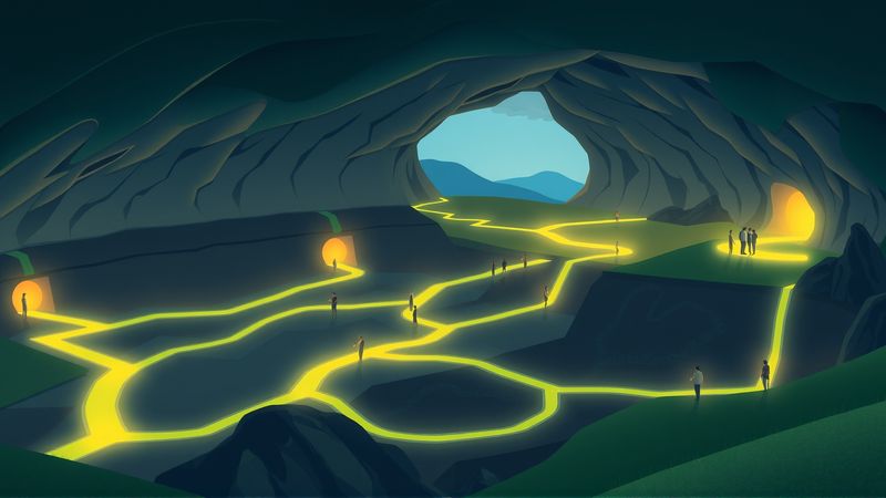 Una red terrestre lumínica ofrece armonía
