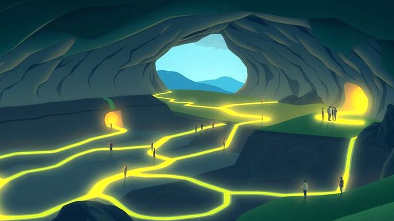 Una red terrestre lumínica ofrece armonía