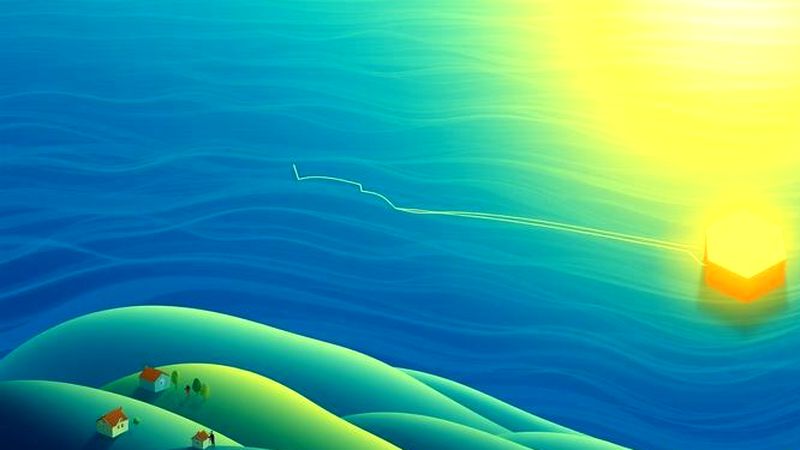 Océano y tierra unidas en calma